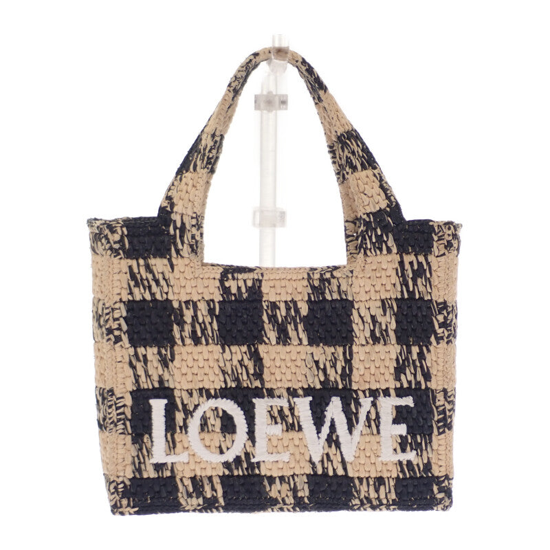 ロエベ LOEWE フォントトート ミニ ALF1V46X10 ショルダーバッグ ラフィア レザー ブラック ナチュラル レディース【中古】【ABランク】