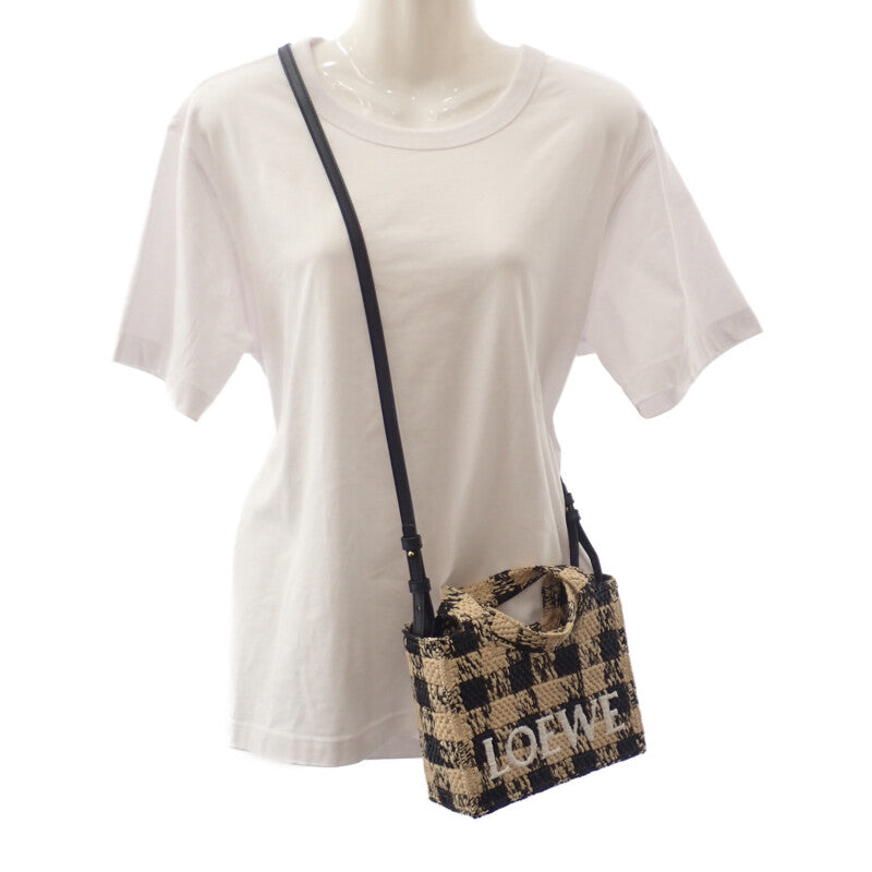 ロエベ LOEWE フォントトート ミニ ALF1V46X10 ショルダーバッグ ラフィア レザー ブラック ナチュラル レディース【中古】【ABランク】