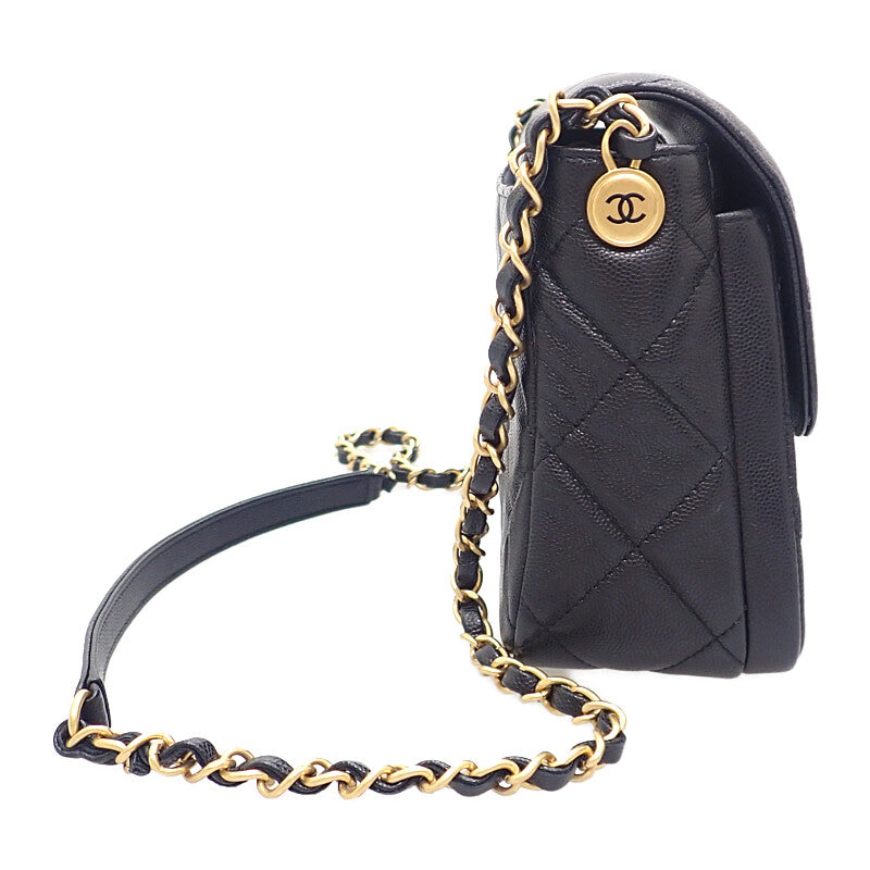 シャネル CHANEL スモールフラップバッグ AS4908 ショルダーバッグ キャビアスキン ブラック ゴールド金具 レディース【中古】【ABランク】