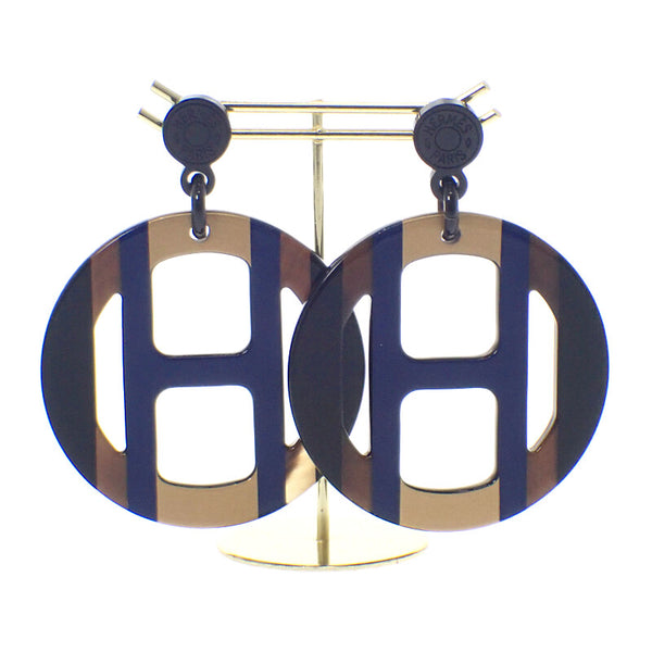 エルメス HERMES Hエキップ H057086FL25 ピアス バッファローホーン ブルー ブラウン レディース【中古】【Aランク】