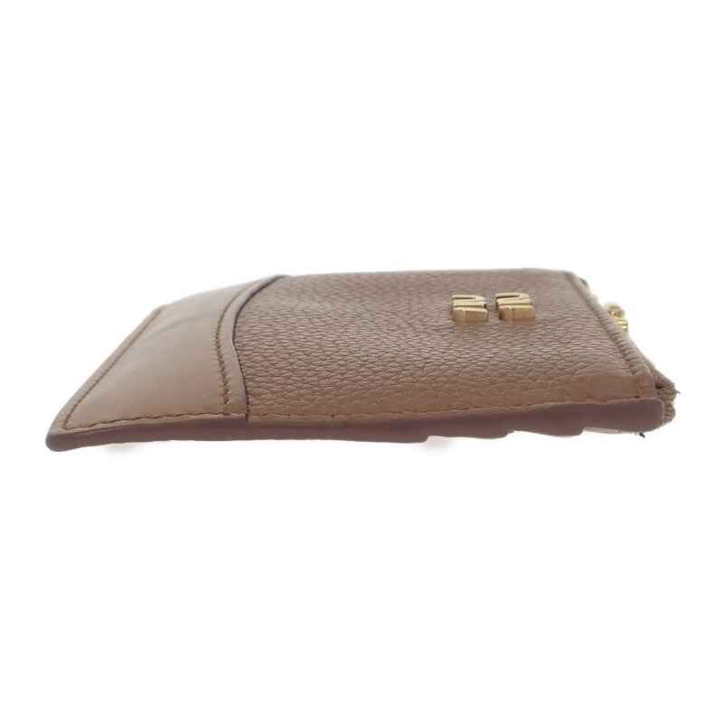 ミュウミュウ MIUMIU ロゴ レザー コインケース 5MC0932C3Y カードケース カーフ コニャック ブラウン系 ゴールド金具 レディース【中古】【ABランク】