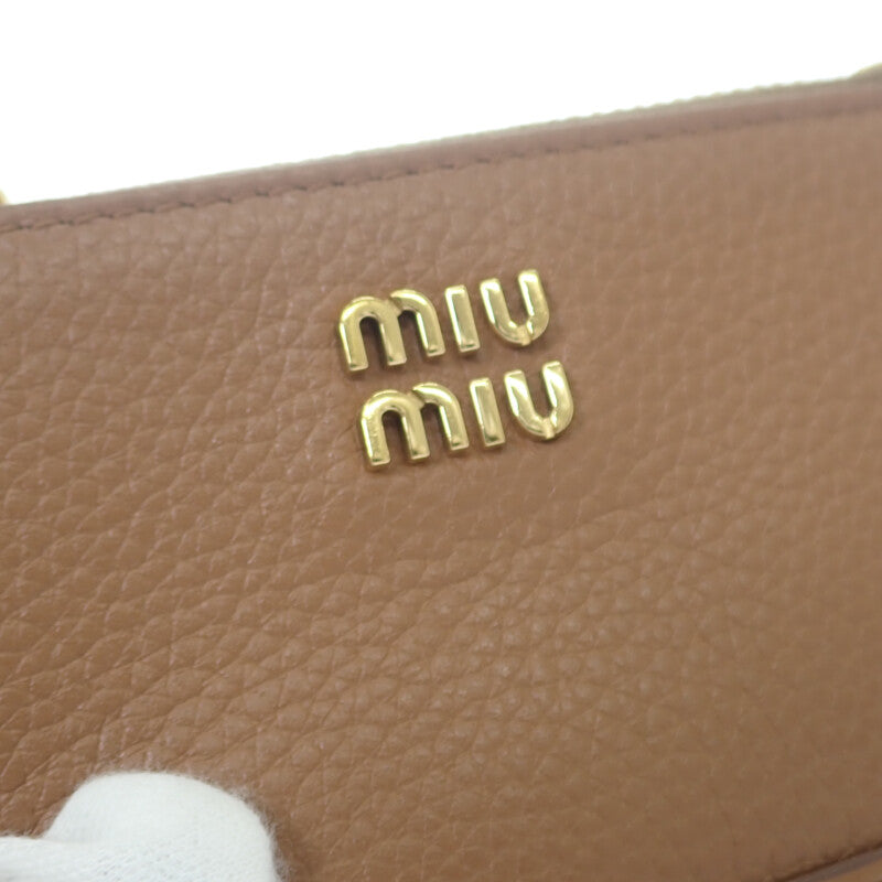 ミュウミュウ MIUMIU Logo Leather Coin Case 5MC0932C3Y Card Case Calf Cognac Brown Gold Hardware Women's [Used] [AB Rank]