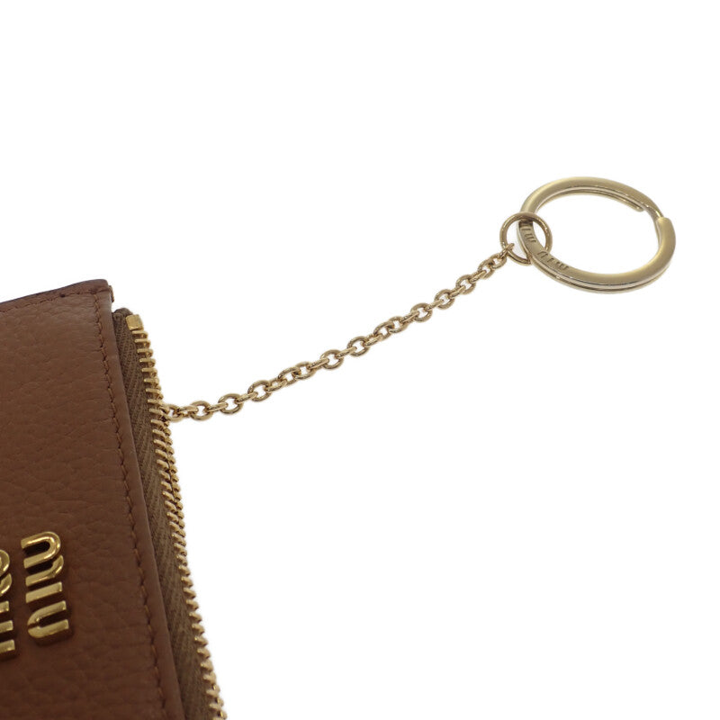 ミュウミュウ MIUMIU ロゴ レザー コインケース 5MC0932C3Y カードケース カーフ コニャック ブラウン系 ゴールド金具 レディース【中古】【ABランク】