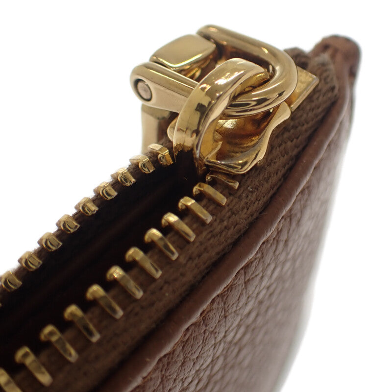 ミュウミュウ MIUMIU ロゴ レザー コインケース 5MC0932C3Y カードケース カーフ コニャック ブラウン系 ゴールド金具 レディース【中古】【ABランク】