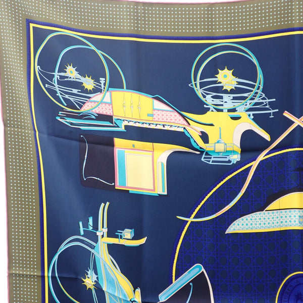 エルメス HERMES カレ90 折り畳み式幌馬車 LES VOITURES A TRANSFORMATION ソルド品 スカーフ シルク ネイビー レディース【中古】【Aランク】