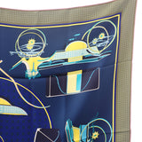 エルメス HERMES カレ90 折り畳み式幌馬車 LES VOITURES A TRANSFORMATION ソルド品 スカーフ シルク ネイビー レディース【中古】【Aランク】