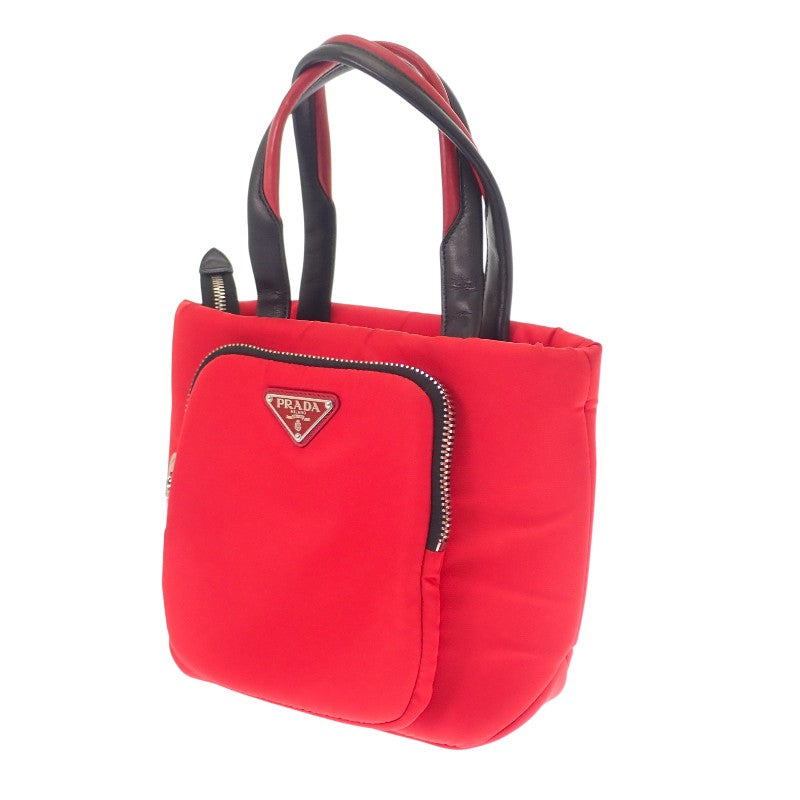 プラダ PRADA TESSUTO POCKET カーゴ スモール 1BG270 トートバッグ ２WAYバッグ ショルダーバッグ ナイロン レザー レッド ブラック シルバー金具 レディース【中古】【ABランク】