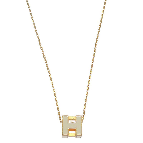 エルメス HERMES カージュドアッシュ Hキューブ ネックレス メタル ゴールド アイボリー ゴールド金具 レディース【中古】【ABランク】