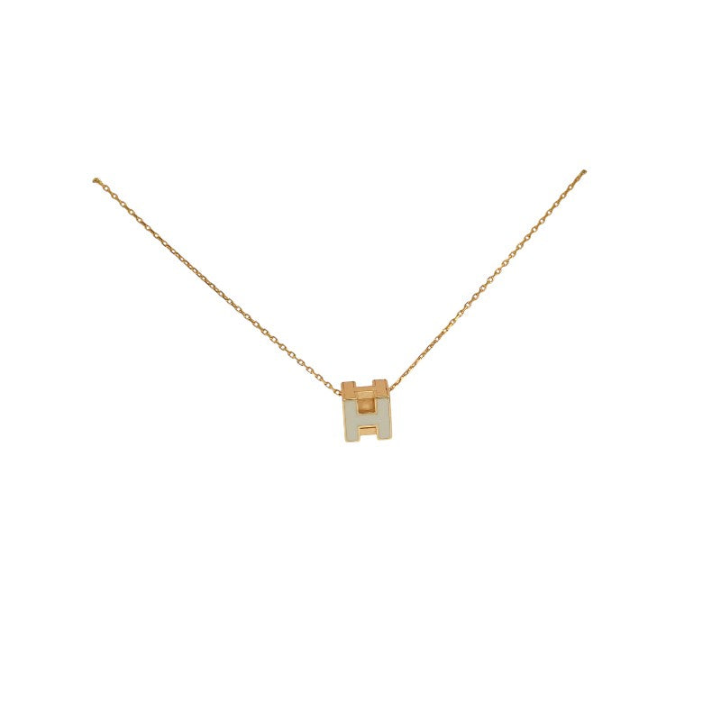 エルメス HERMES カージュドアッシュ Hキューブ ネックレス メタル ゴールド アイボリー ゴールド金具 レディース【中古】【ABランク】