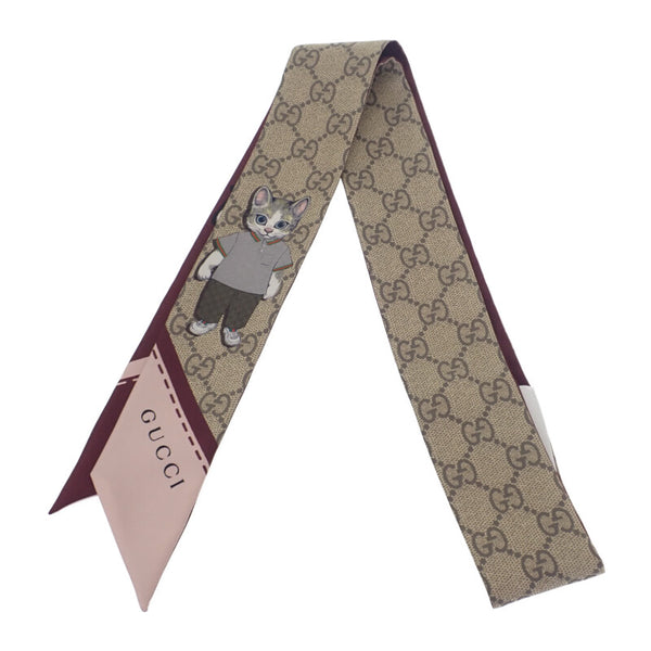 グッチ GUCCI Yuko Higuchi ネックボウ 日本限定 848291 3G001 6172 スカーフ シルク ベージュ ボルドー レディース【中古】【Aランク】