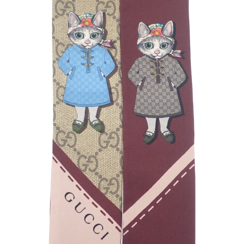 グッチ GUCCI Yuko Higuchi ネックボウ 日本限定 848291 3G001 6172 スカーフ シルク ベージュ ボルドー レディース【中古】【Aランク】