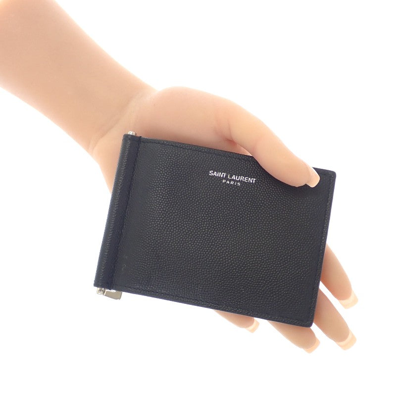 サンローラン SAINT LAURENT ビルクリップウォレット 378005BTY0N1000 二つ折り財布 レザー ブラック シルバー金具 メンズ レディース【中古】【Aランク】