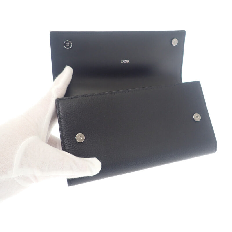 ディオール Dior ロングフラップウォレット 2ESBC312CDI_H00N 長財布 カーフ ブラック シルバー金具 メンズ レディース【中古】【ABランク】