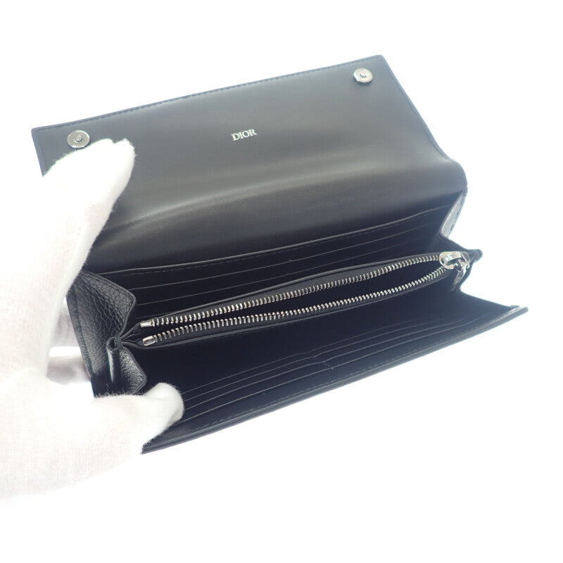 ディオール Dior ロングフラップウォレット 2ESBC312CDI_H00N 長財布 カーフ ブラック シルバー金具 メンズ レディース【中古】【ABランク】