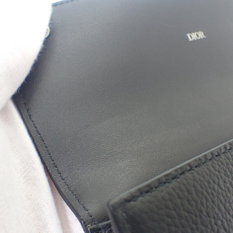 ディオール Dior ロングフラップウォレット 2ESBC312CDI_H00N 長財布 カーフ ブラック シルバー金具 メンズ レディース【中古】【ABランク】