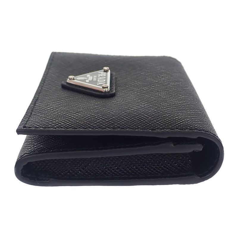 PRADA Saffiano Triangle 1MC110_QHH_F0632 Card Holder Saffiano Black Silver Hardware Women's Men's [Used] [A Rank]