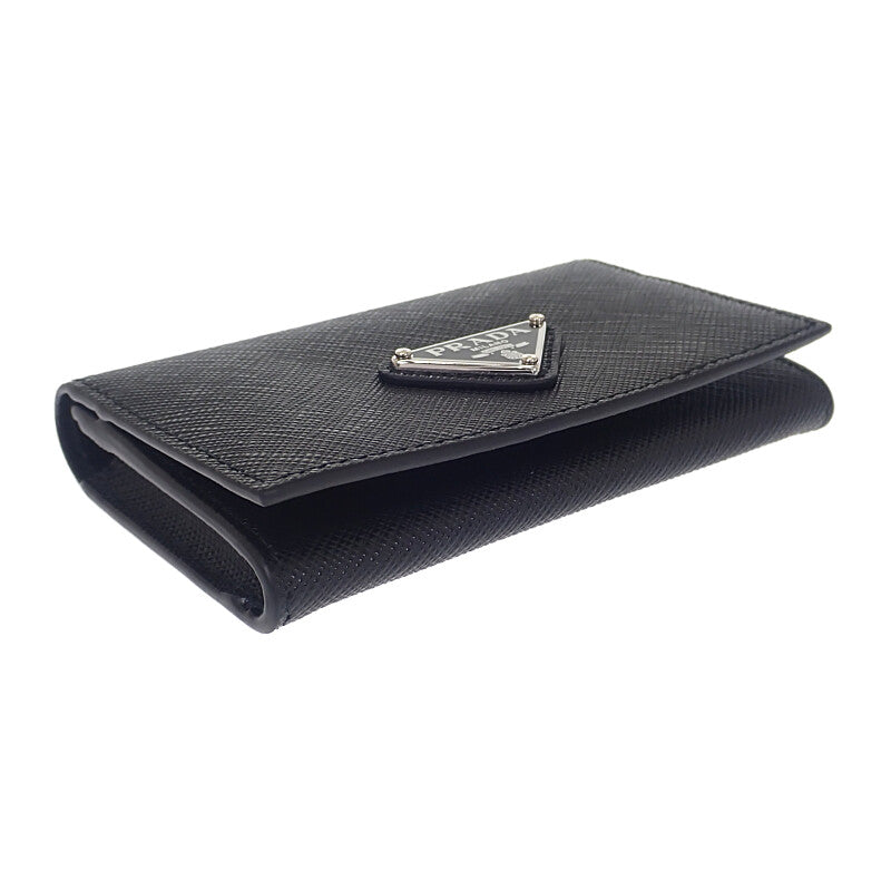 PRADA Saffiano Triangle 1MC110_QHH_F0632 Card Holder Saffiano Black Silver Hardware Women's Men's [Used] [A Rank]