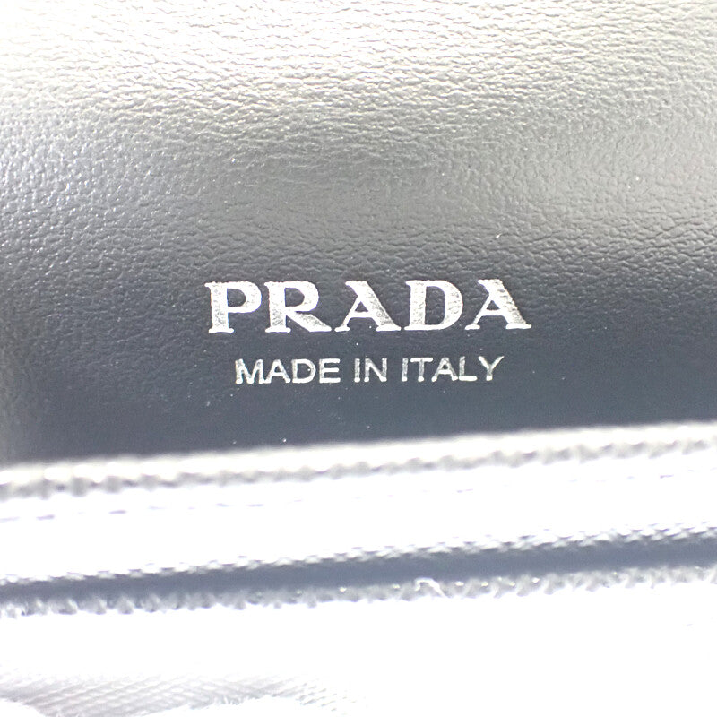 PRADA Saffiano Triangle 1MC110_QHH_F0632 Card Holder Saffiano Black Silver Hardware Women's Men's [Used] [A Rank]