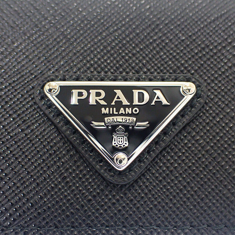 PRADA Saffiano Triangle 1MC110_QHH_F0632 Card Holder Saffiano Black Silver Hardware Women's Men's [Used] [A Rank]