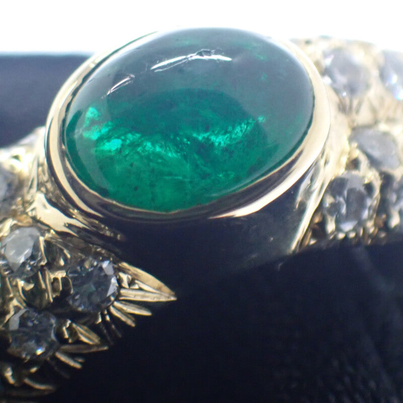 MELLERIO dits MELLER Emerald 14 Ring K18 Yellow Gold Green Emerald Diamond Ladies [Used] [A Rank]