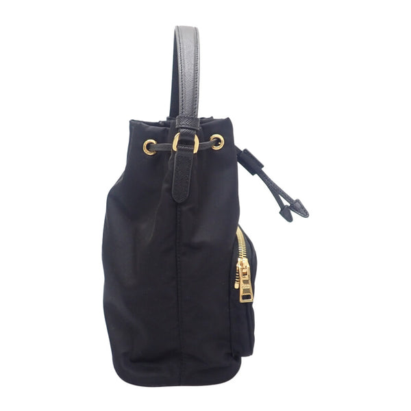 プラダ PRADA デュエットバケット Re-Nylon 1BH038 2WAYバッグ ナイロン ブラック ゴールド金具 レディース【中古】【Aランク】