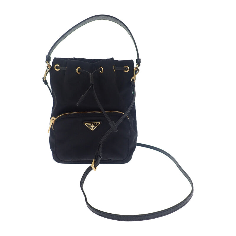 プラダ PRADA デュエットバケット Re-Nylon 1BH038 2WAYバッグ ナイロン ブラック ゴールド金具 レディース【中古】【Aランク】