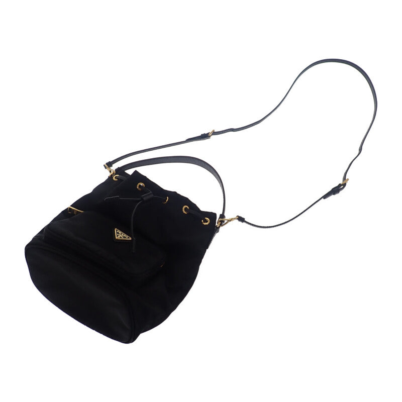 プラダ PRADA デュエットバケット Re-Nylon 1BH038 2WAYバッグ ナイロン ブラック ゴールド金具 レディース【中古】【Aランク】