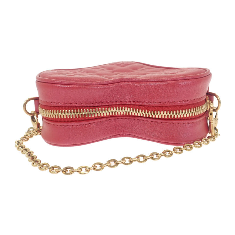 ルイヴィトン LOUIS VUITTON ハートオンチェーン ポーチ M80837 モノグラム ショルダーバッグ レザー レッド ゴールド金具 レディース【中古】【Aランク】