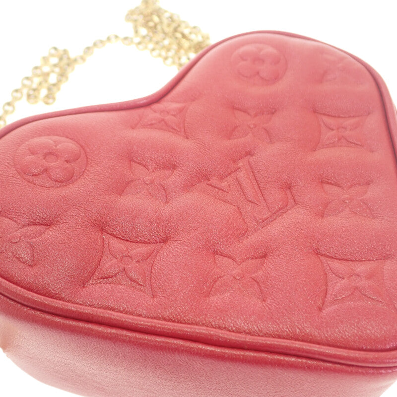 ルイヴィトン LOUIS VUITTON ハートオンチェーン ポーチ M80837 モノグラム ショルダーバッグ レザー レッド ゴールド金具 レディース【中古】【Aランク】