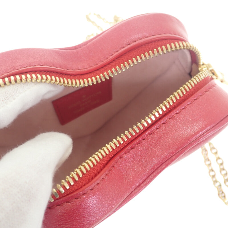 ルイヴィトン LOUIS VUITTON ハートオンチェーン ポーチ M80837 モノグラム ショルダーバッグ レザー レッド ゴールド金具 レディース【中古】【Aランク】