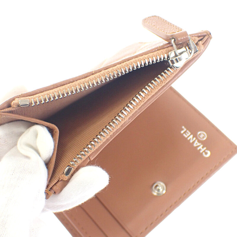 シャネル CHANEL クラシック スモールウォレット AP3388 コインケース グレインカーフレザー キャビアスキン キャメル シルバー金具 レディース【中古】【Aランク】