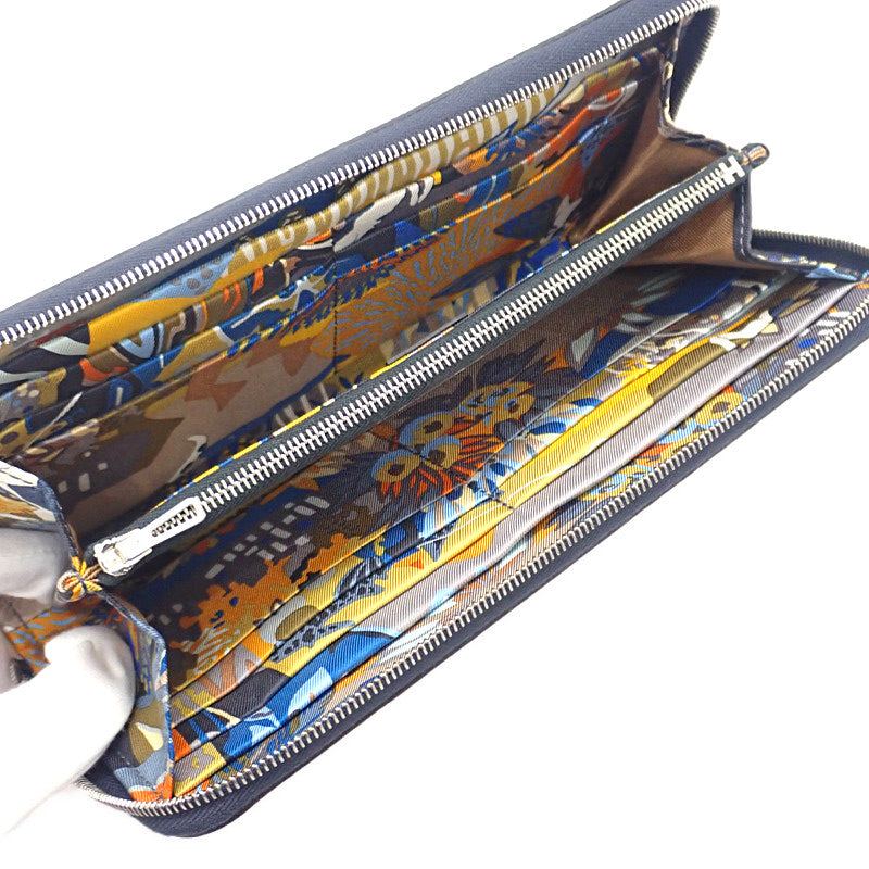 エルメス HERMES アザップ シルクインロング 長財布 ヴォーエプソン シルク ネイビー ブルーインディゴ バレニア レディース メンズ【中古】【Aランク】