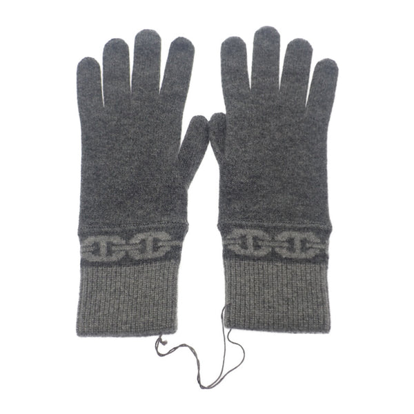 エルメス HERMES ヘヴン グローブ M H232006G_G1S 手袋 カシミヤ ポリウレタン シャルボン グレー レディース【中古】【SAランク】