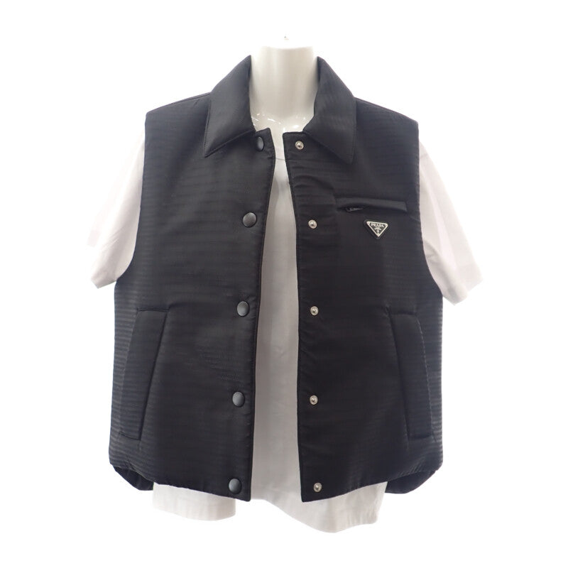 プラダ PRADA Re-Nylon 40 291998_S212_11FC ダウンベスト ナイロン ブラック シルバー金具 レディース【中古】【Aランク】