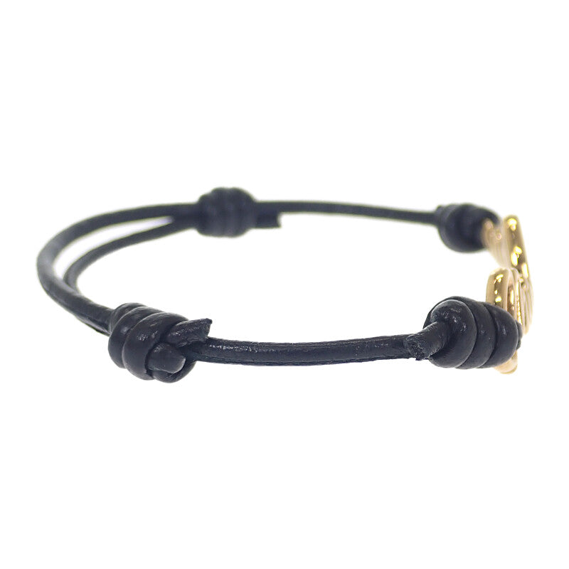 ミュウミュウ MIUMIU ロゴ レザー 5IB4012F33 ブレスレット メタル レザー ナッパレザー ゴールド ブラック レディース【中古】【Aランク】