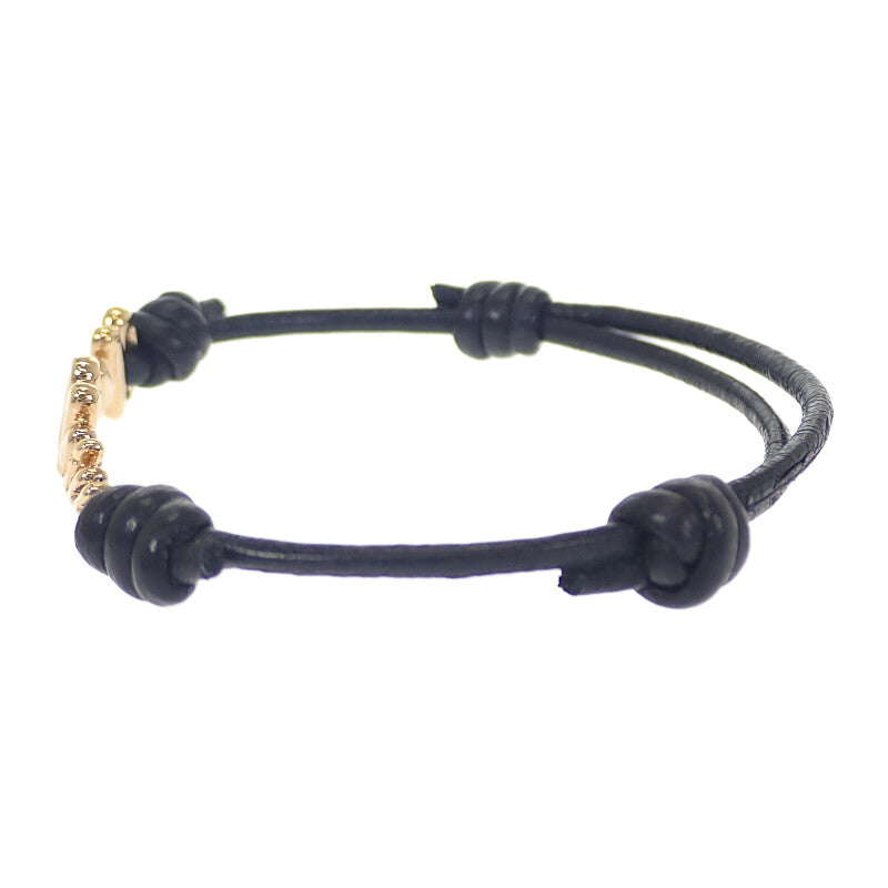 ミュウミュウ MIUMIU ロゴ レザー 5IB4012F33 ブレスレット メタル レザー ナッパレザー ゴールド ブラック レディース【中古】【Aランク】