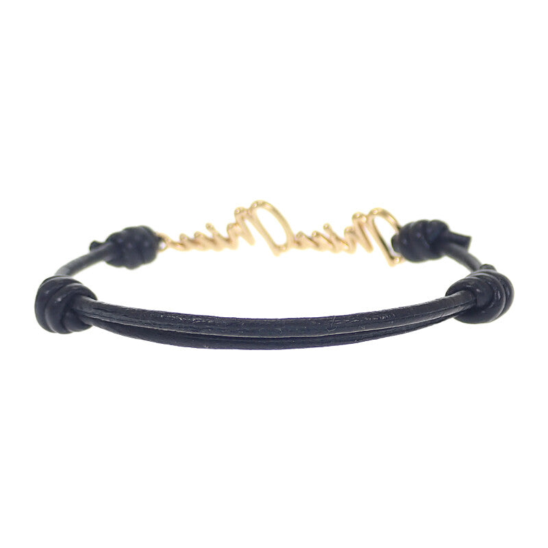 ミュウミュウ MIUMIU ロゴ レザー 5IB4012F33 ブレスレット メタル レザー ナッパレザー ゴールド ブラック レディース【中古】【Aランク】