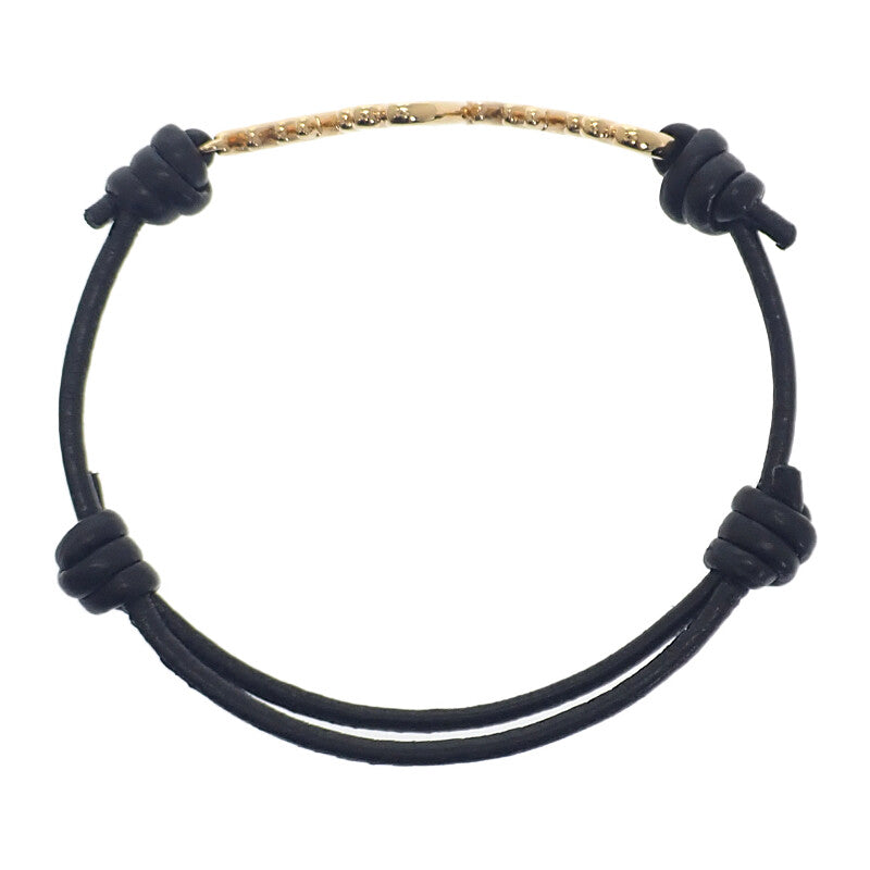 ミュウミュウ MIUMIU ロゴ レザー 5IB4012F33 ブレスレット メタル レザー ナッパレザー ゴールド ブラック レディース【中古】【Aランク】