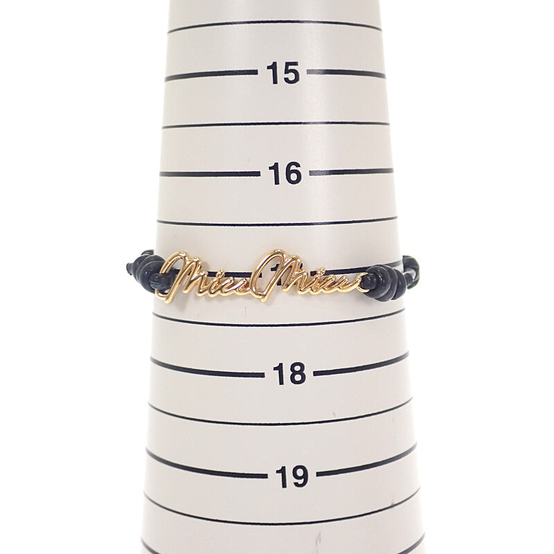 ミュウミュウ MIUMIU ロゴ レザー 5IB4012F33 ブレスレット メタル レザー ナッパレザー ゴールド ブラック レディース【中古】【Aランク】