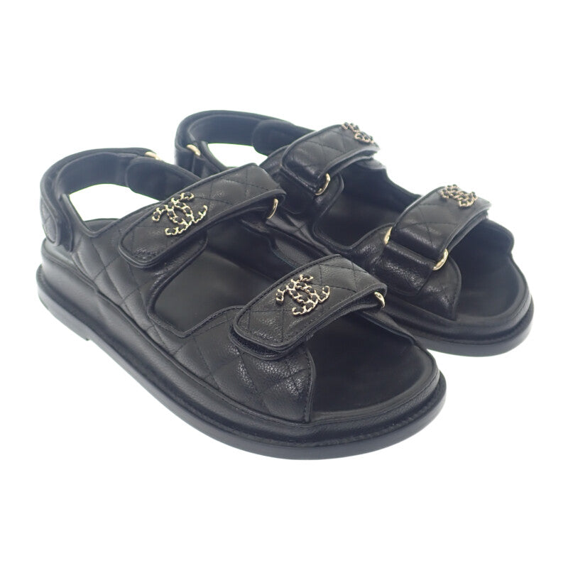 シャネル CHANEL フットベット サンダル G35927 X56140 94305 サンダル グレインカーフレザー キャビアスキン ブラック レディース【中古】【Aランク】