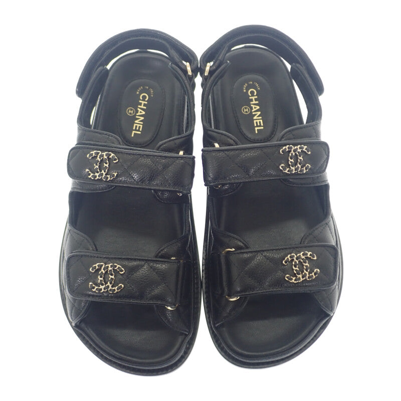 シャネル CHANEL フットベット サンダル G35927 X56140 94305 サンダル グレインカーフレザー キャビアスキン ブラック レディース【中古】【Aランク】