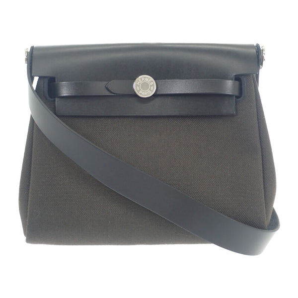 エルメス HERMES エールバッグジップミニ W刻印 ショルダーバッグ ヴァッシュハンター トワルミリタリー ダークブロンズ シルバー金具 レディース【中古】【Aランク】