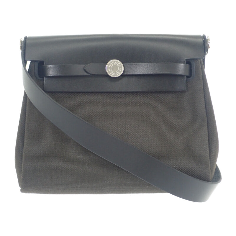 エルメス HERMES エールバッグジップミニ W刻印 ショルダーバッグ ヴァッシュハンター トワルミリタリー ダークブロンズ シルバー金具 レディース【中古】【Aランク】