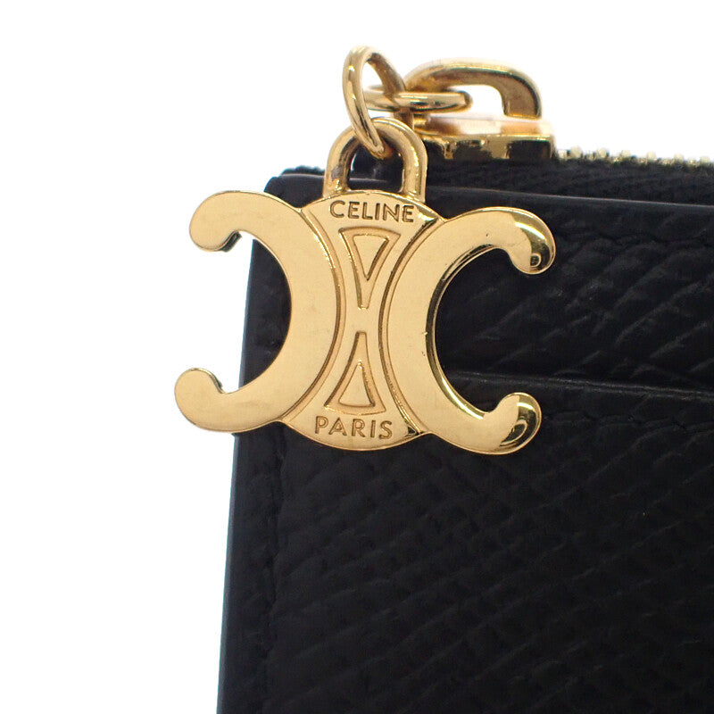 セリーヌ CELINE カードホルダー トリオンフ チャーム 10M083FVO.38NO カードケース カーフ ブラック ゴールド金具 レディース【中古】【Aランク】