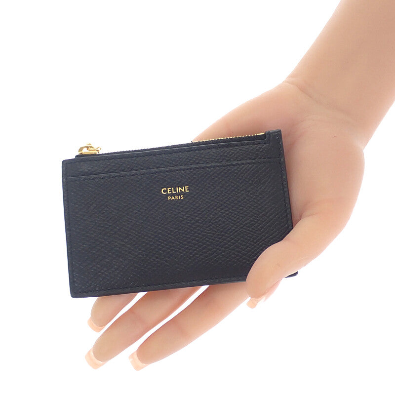 セリーヌ CELINE カードホルダー トリオンフ チャーム 10M083FVO.38NO カードケース カーフ ブラック ゴールド金具 レディース【中古】【Aランク】