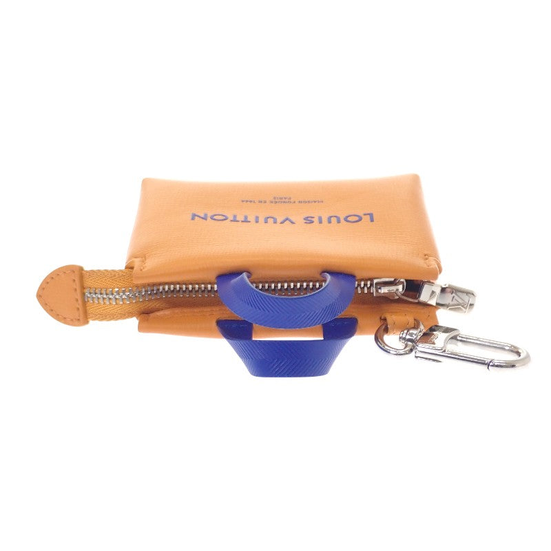 ルイヴィトン LOUIS VUITTON LV ミニショッパー キーホルダー M02699 バッグチャーム レザー オレンジ ネイビー レディース メンズ【中古】【ABランク】