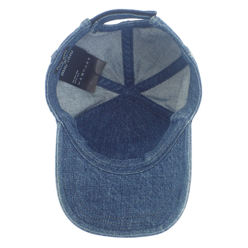 ミュウミュウ MIUMIU デニムベースボールキャップ 5HC179_2CL4 キャップ コットン ネイビー レディース ユニセックス【中古】【ABランク】