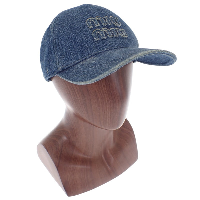 ミュウミュウ MIUMIU デニムベースボールキャップ 5HC179_2CL4 キャップ コットン ネイビー レディース ユニセックス【中古】【ABランク】