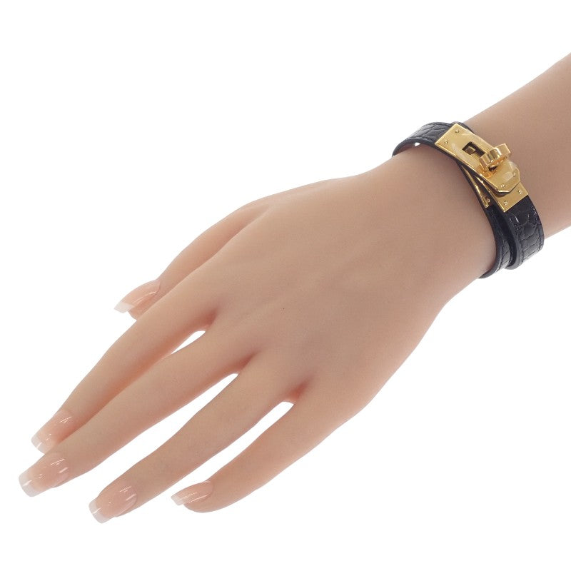 エルメス HERMES ケリー ドゥブルトゥール Ｗブレス S H066303 ブレスレット アリゲーター ブラック ゴールド金具 レディース メンズ【中古】【ABランク】