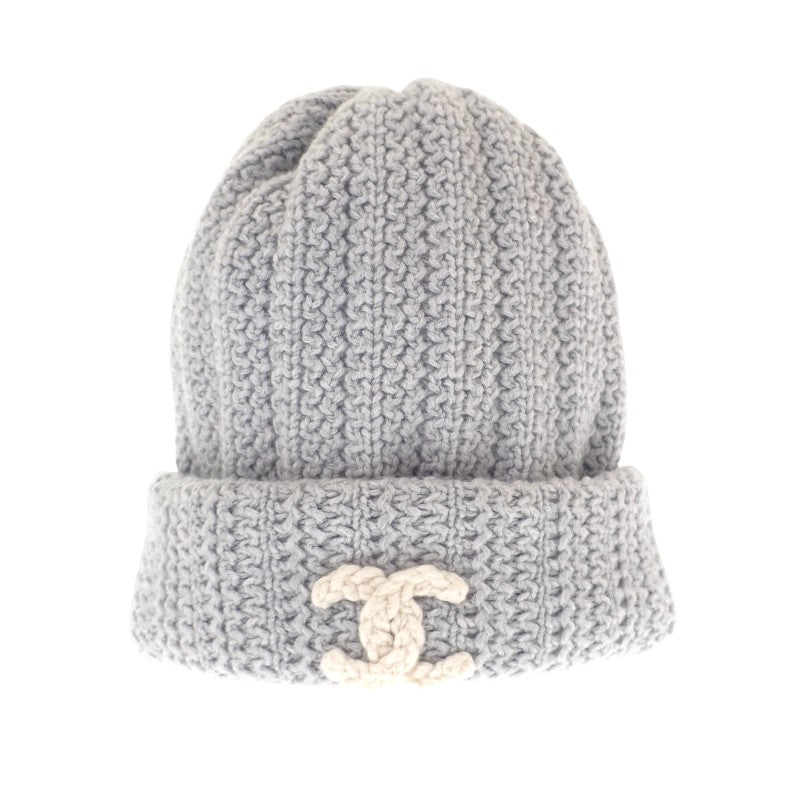 シャネル CHANEL ココマーク ニット帽 AA9341 ニットキャップ カシミヤ グレー レディース メンズ【中古】【Aランク】